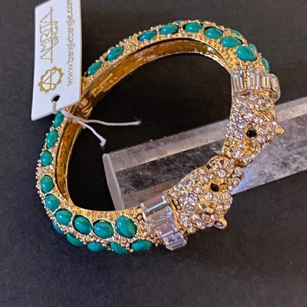 NWOT Amrita Singh Gold and Green Lepoard 🐆 Bracelet - Picture 10 of 11